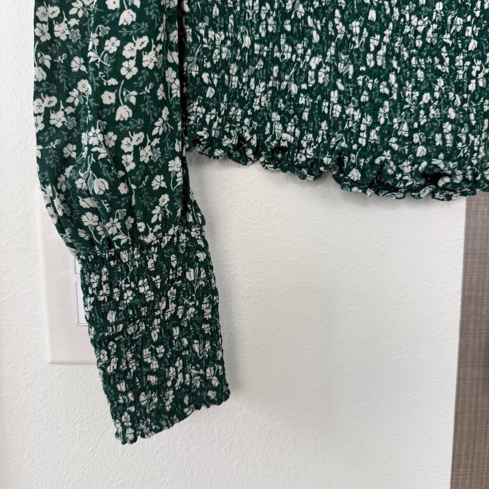 Reformation Green Pinto Top Parsley Floral Print Smocked Blouse Size Medium - Picture 8 of 13
